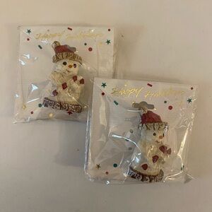Holiday Brooch set of 2 Snowman with Candy Cane